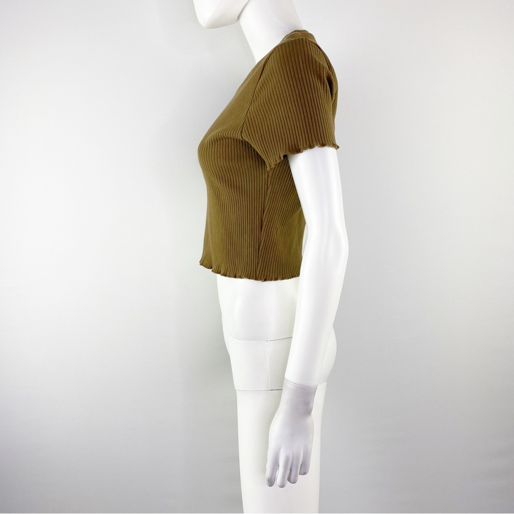 Good American Khaki Green Short Sleeve Cropped Rib Knit T-Shirt Top Size S - Picture 5 of 7